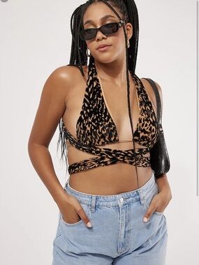 Lioness Leopard Wrap Halter Camisole - Brown & Black